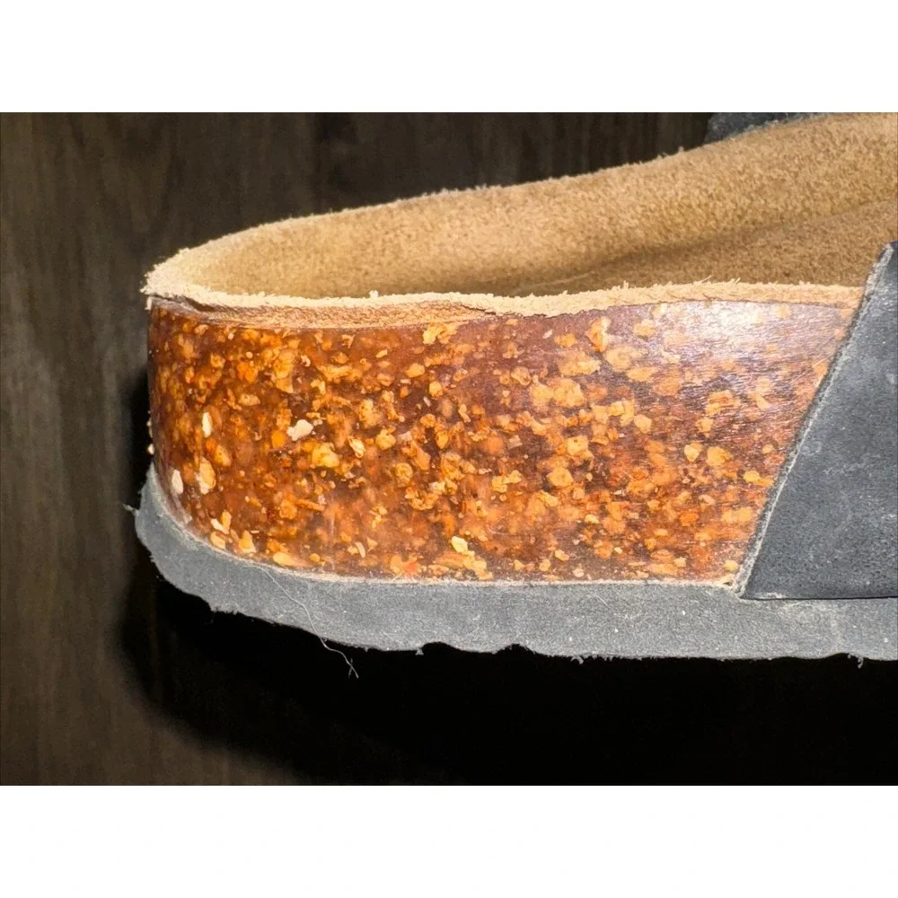 Cork Footbed Sandal Comfort  Boho Slip On Buckle Black Leather Women's 8.5